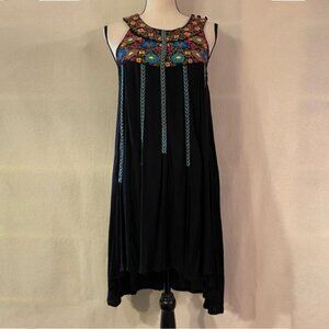 Kyla Seo black floral embroidered sleeveless crepe halter high low hem dress